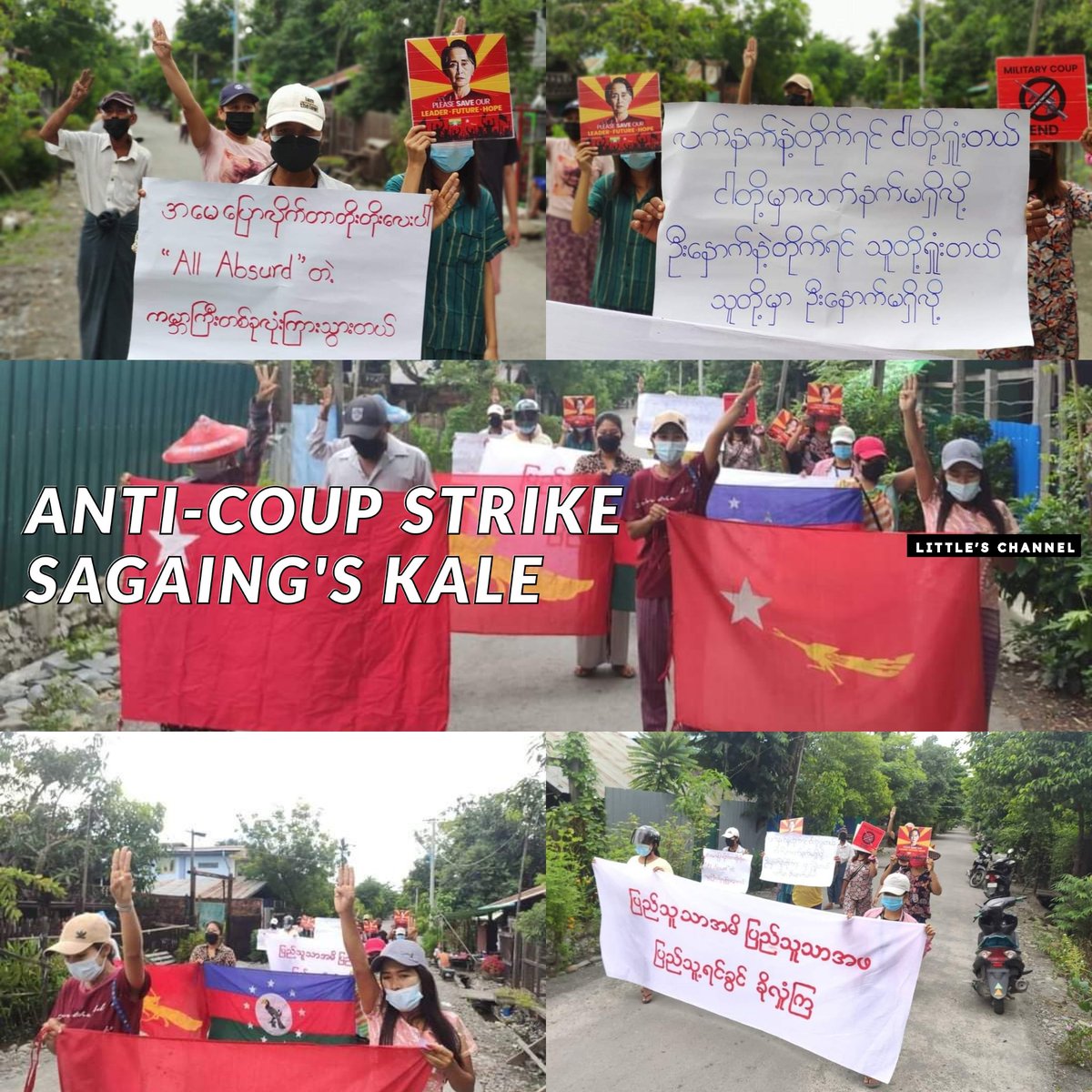 MyitZuyi's tweet photo. Anti-coup strike in Sagaing's Kale as 240th days, despite brutal crackdowns, without a day off. 🪧  #Oct5Coup #UnfetteredAccessForAids #WhatsHappeningInMyanmar https://t.co/88bjbLSX2o