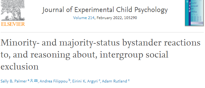 Check out the early online view of our article in the Journal of Experimental Child Psychology. Majority-status children help majority-status peers more; minority-status help both majority- & minority- peers equally. #bystanders #immigrants #socialexclusion #intergroupcontact