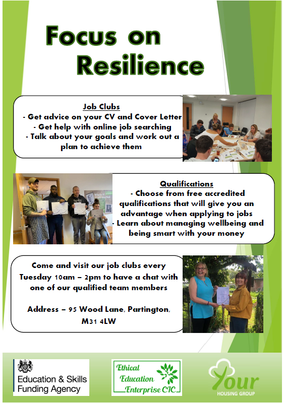 ethicaled's tweet image. Just a reminder that we're in Partington today 10am-2pm running our job club. Drop by if you would like any advice or if you want to use one of our laptops to search for work. The address is on the leaflet below. Look forward to seeing you there!