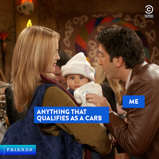 ComedyCentralIn's tweet photo. Raise your hand if your one true love is carbs! 🙋

#Friends #FriendsOnCC @FriendsTV https://t.co/eE0Lpct8JY