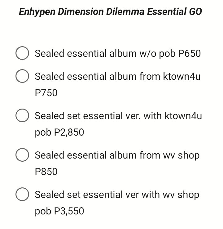 Shopia_ph's tweet photo. #ShopiaGO | Enhypen Dimension Dilemma Ess Ed. GO
• Price Range: P650-P3,550
• Semi-FETA (2-4 weeks after release at kr address)
• DOP: 50% dp on Nov 20 & rem balance once onhand
• DOO: Until OOS
comment mine + item https://t.co/rJxTZ97PY4