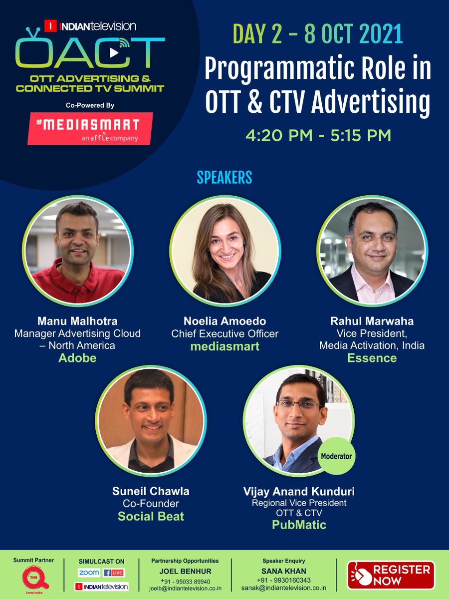 ITVNewz's tweet photo. #OACT2021 | Day 2 - Panel: Programmatic Role in OTT and CTV Advertising!

Block your date for the OTT Advertising &amp; Connected Summit, 7th &amp; 8th October, 2:30PM Onwards

Register Now: https://t.co/xWq1Yl555J

@mediasmartio @Theqtv

#OACT #OTT #Summit #Advertising https://t.co/ERSpipeBYr