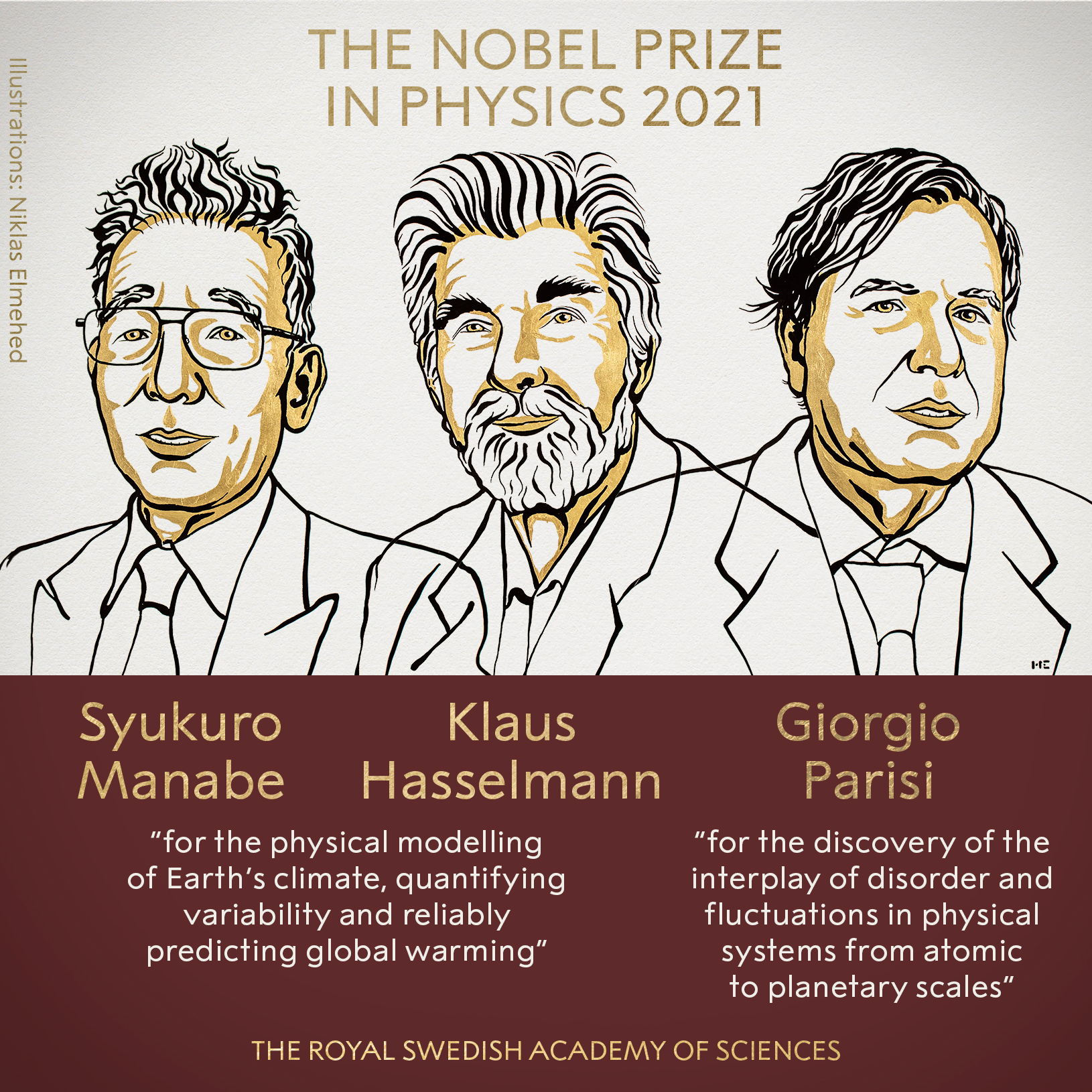 Syukuro Manabe, Klaus Hasselmann y Giorgio Parisi, los ganadores del Premio Nobel de Física