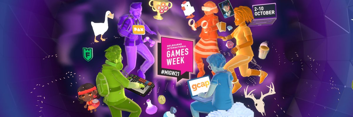 PAXAus's tweet photo. Melbourne International Games Week is an annual celebration of all things games! #MIGW21 Oct 2-10 will feature signature events such as #Highscore21, @GCAPConf, @The_AGDAs @free_play, unmissable panels + events with local and international talent. Follow @GamesWeekMelbs for more! https://t.co/IsUG1uMt2w