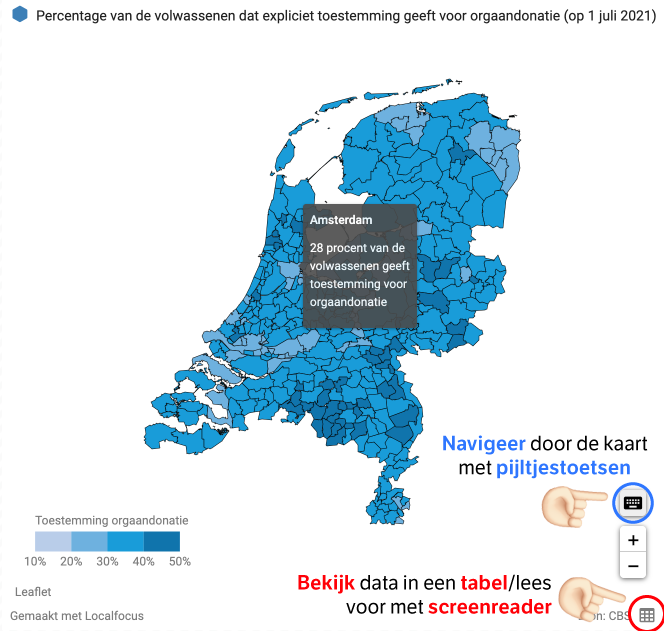 LocalFocusNL's tweet photo. Wij vinden het belangrijk dat onze widgets voor iedereen te gebruiken zijn. Daarom hebben we toegankelijkheidsfeatures toegevoegd: de data achter een kaart is nu ook in tabelvorm te bekijken zodat 'ie beschikbaar is voor gebruikers van een screenreader.

https://t.co/qdN2r7rPrJ https://t.co/Qok3HWfG5M