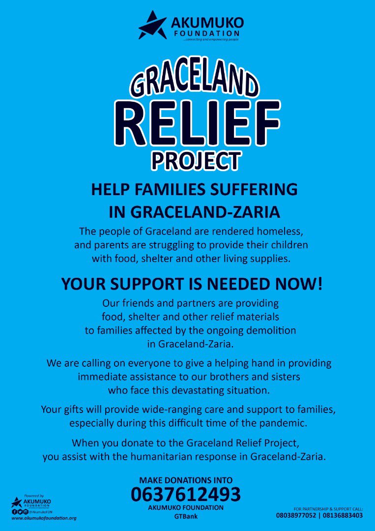 lolajaey's tweet photo. GRACELAND RELIEF PROJECT

HELP FAMILIES SUFFERING IN GRACELAND-ZARIA

The people of Graceland are rendered homeless, and parents are struggling to provide their children with food, shelter and other living supplies.

YOUR SUPPORT IS NEEDED NOW!

1/4 https://t.co/hvWmOdABY6