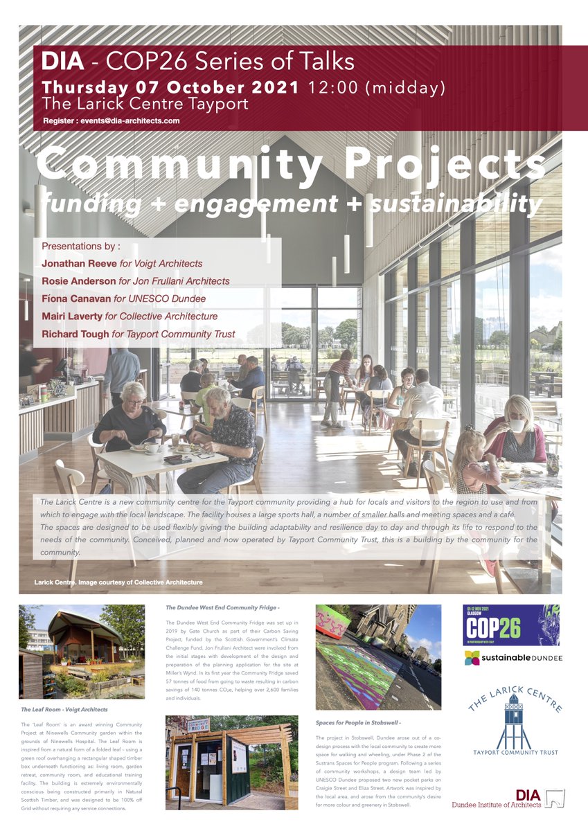 DIA- #COP26 Series of talks! More info below. Register for your free ticket: events@dia-architects.com

#dundeeCOP26 #ClimateAction #Architects #Design #ClimateSolutions 
<a href="/DundeeCouncil/">Dundee City Council</a> <a href="/DJCAD/">DJCAD, UoD</a> <a href="/VADundee/">V&A Dundee</a>