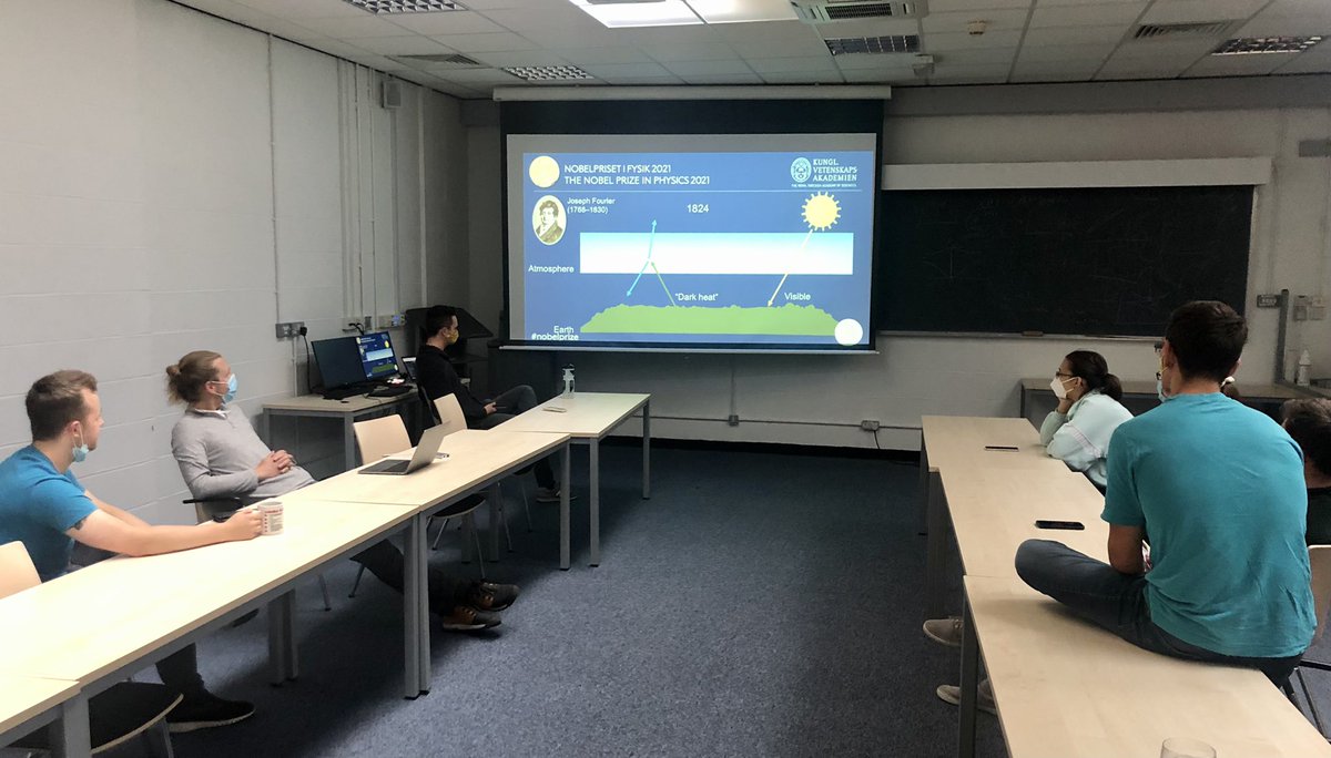 MeteAtature's tweet photo. We are listening to the #Nobel #physics prize announcement! #ClimateCrisis #ClimatePhysics #Complexity https://t.co/fFIoYSiSpK