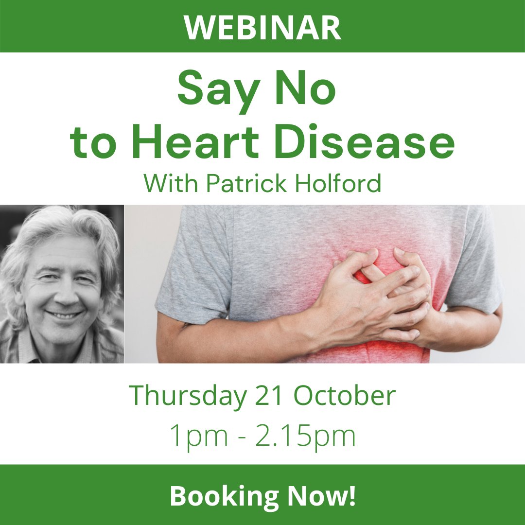 I scheduled this webinar on ‘Say No to Heart Disease’ to raise awareness of some of the latest research in this area. So, join me on Thursday 21 October. Booking Now! Click here ow.ly/27F450Glg4k