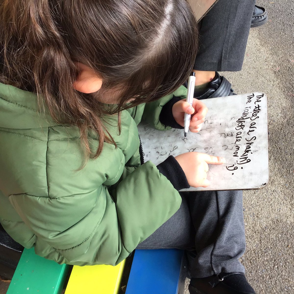 CharterYr2's tweet photo. We are exploring present tense and progressive present tense today. We have looked at the features and are using the outdoors to help us to write interesting sentences. #outdoorlearning #reallifeexperiences #writinglesson #RRSA https://t.co/U2RA4SRuGr