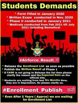 AnmolPaudwal's tweet photo. #Airforce_Result_Do
#Airforce_Result_Do 
Defence Ministry &amp; CASB is careless about the Student, Neither they're giving the result on time nor Enrollment 
@DefenceMinIndia

@IAF_MCC

@rajnathsingh

@PMOIndia

@sudhirchaudhary
 
@SonuSood
 
@ANI
 
@NDTVLiveNews
 
@abplivenews https://t.co/CDiWEn7gF6