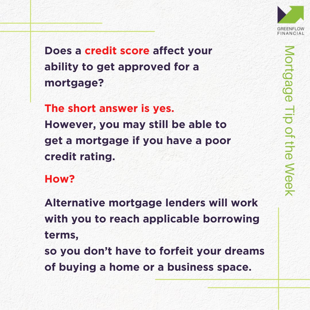 GreenFlowFIN's tweet image. Does a #creditscore affect your ability to get a mortgage?
#mortgagetips
#greenflowfinancial