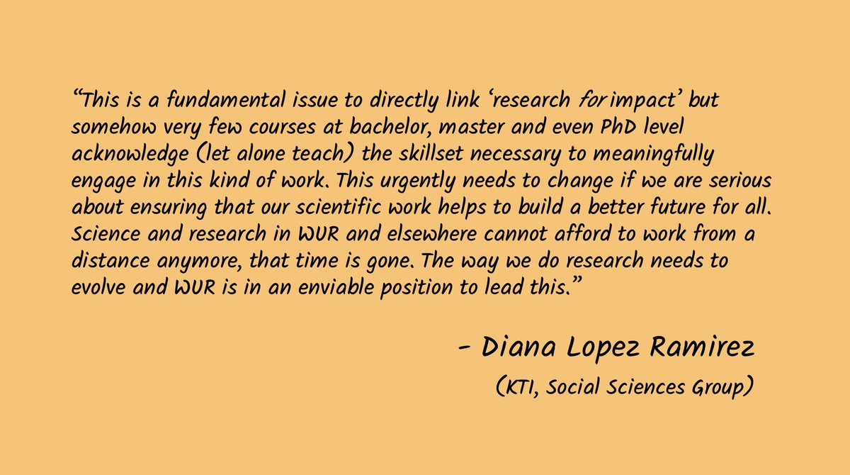 jo_chamb's tweet photo. Diana Lopez Ramirez on how @WUR education currently ignores critical skills to foster the impact of research, and how we desperately need to change that!! https://t.co/mgJwNhYqts