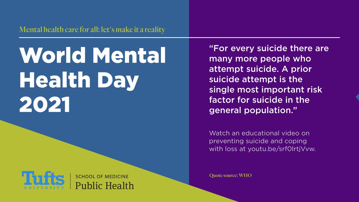 Suicides can be preventable with timely, evidence-based and often low-cost interventions. Watch an educational video on preventing suicide and coping with loss at youtu.be/srf0lrtjVvw.
#WorldMentalHealthDay