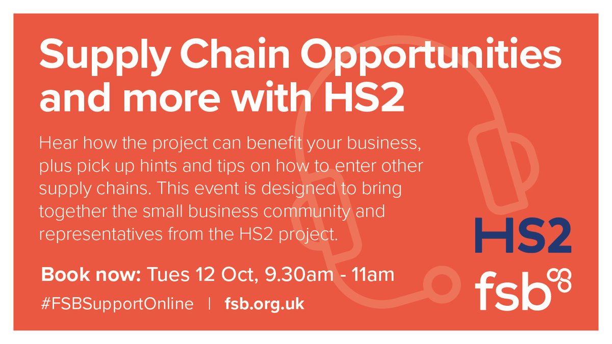 🗓️Free event│Tues 12 Oct│9.30am-11am🗓️ Join us to hear about the supply chain benefits the HS2 project can bring your small business. Sign up👇 fsb.org.uk/event-calendar…