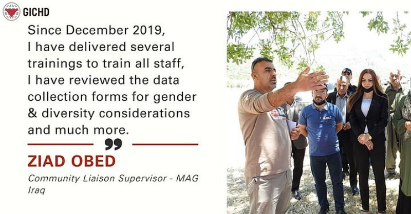 MAGsaveslives's tweet photo. 🗣️❝The training helped me to gain more knowledge about mainstreaming gender & diversity in mine action❞
Ziad from MAG #Iraq 🇮🇶 participated in @theGICHD Gender Focal Point Capacity Development Programme 2019-2021.
Read more about his experience as a #GenderFocalPoint! ⤵️