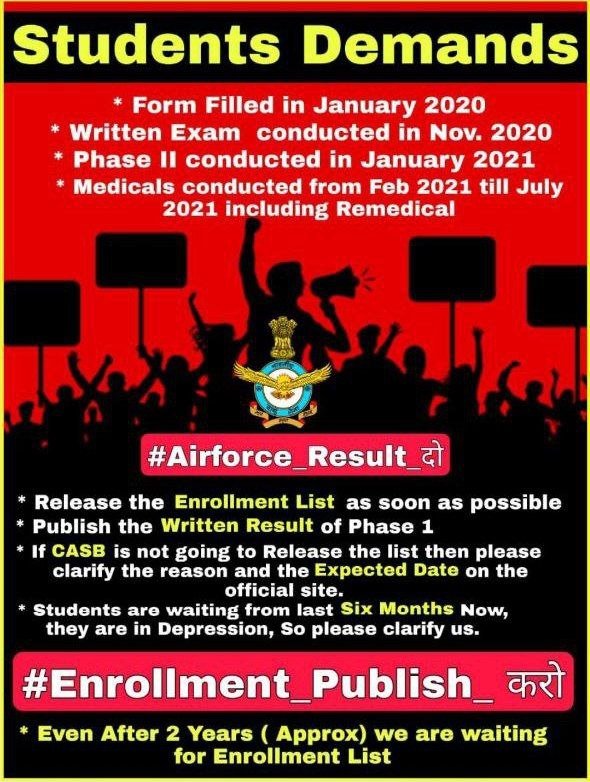 Yadav___Manish's tweet photo. #Airforce_Result_Do 
Defence Ministry &amp; CASB is careless about the Student, Neither they're giving the result on time nor Enrollment .@DefenceMinIndia
@IAF_MCC @rajnathsingh @PMOIndia https://t.co/mHZb2Sot09
