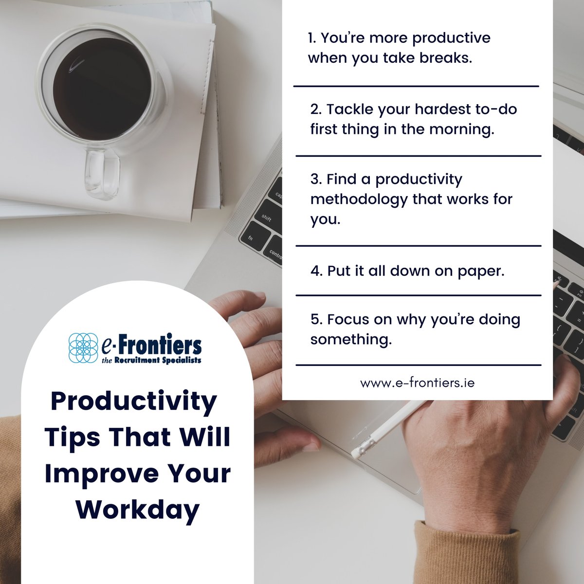e_frontiers's tweet photo. Let's keep up a good week with the productivity tips from e-Frontiers.
What is your advice? Share with us.

#productivity #productivitytips #productiveweek #productivehacks #careeradvice https://t.co/qW9fIVLrJw