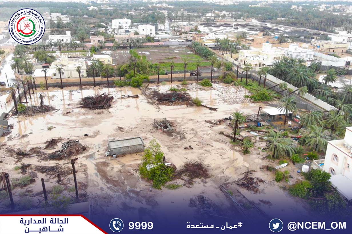 صورة جوية لإحدى المزارع التي تدمرت بفعل المياه الغزيرة المتجمعة من الحالة المدارية #شاهين ويظهر بجانبها العديد من البيوت والقرى السكنية 