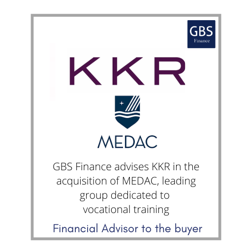 GBS_Finance's tweet photo. GBS Finance advises KKR on the acquisition of MEDAC, a Spanish group specialized in vocational training.

#finance #M&amp;A #investment banking #advisory

https://t.co/d3jeBmN2PU https://t.co/aDa9g7RMC3
