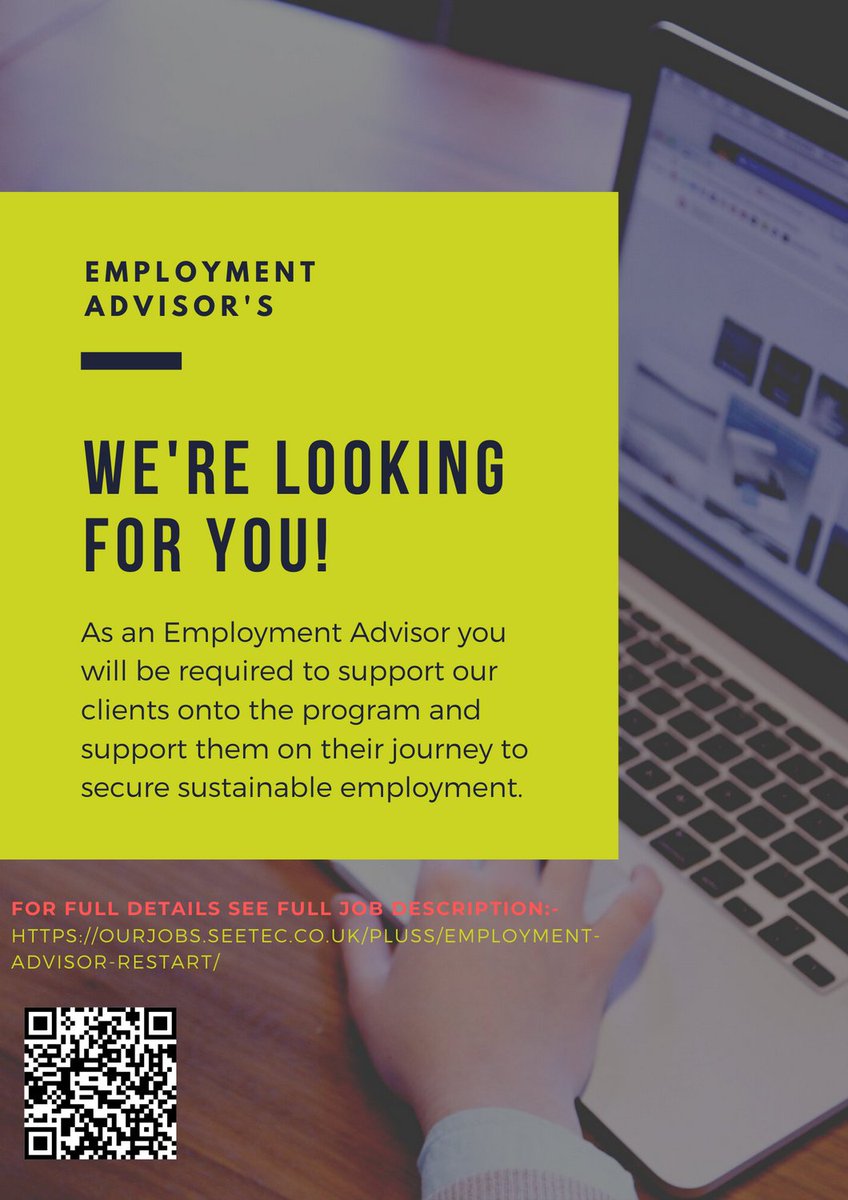 katrinacribb's tweet photo. As an Employment Advisor you will be required to support our clients onto the program and support them on their journey to secure sustainable employment. 
For full details see full job description: - https://t.co/QEr08gbD2c 
#Employment #Recruitment #Bristol #Bournemouth #Hiring https://t.co/kzVRXllxlY