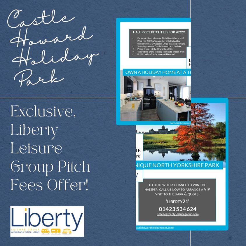 Now available 5x Delta holiday homes, to be sited on, Castle Howard Holiday Park, North Yorkshire. 
Fom £56,995. Plus you will received HALF PRICE pitch fees for 2022.
Also all enquiries will be entered into a prize draw for a Castle Howard Hamper.
Message us now!