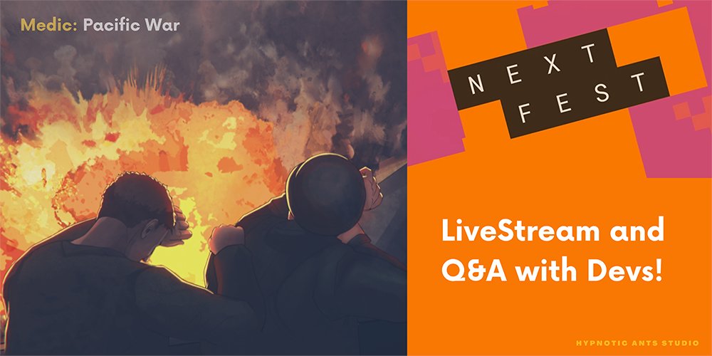 Demo LiveStream and Q&amp;A with Devs! Tommorow at 5:00 p.m, don't miss it! ☺️
store.steampowered.com/news/app/12816…

#medicpacificwar #hypnoticants #gamedev #indiedev #wargames