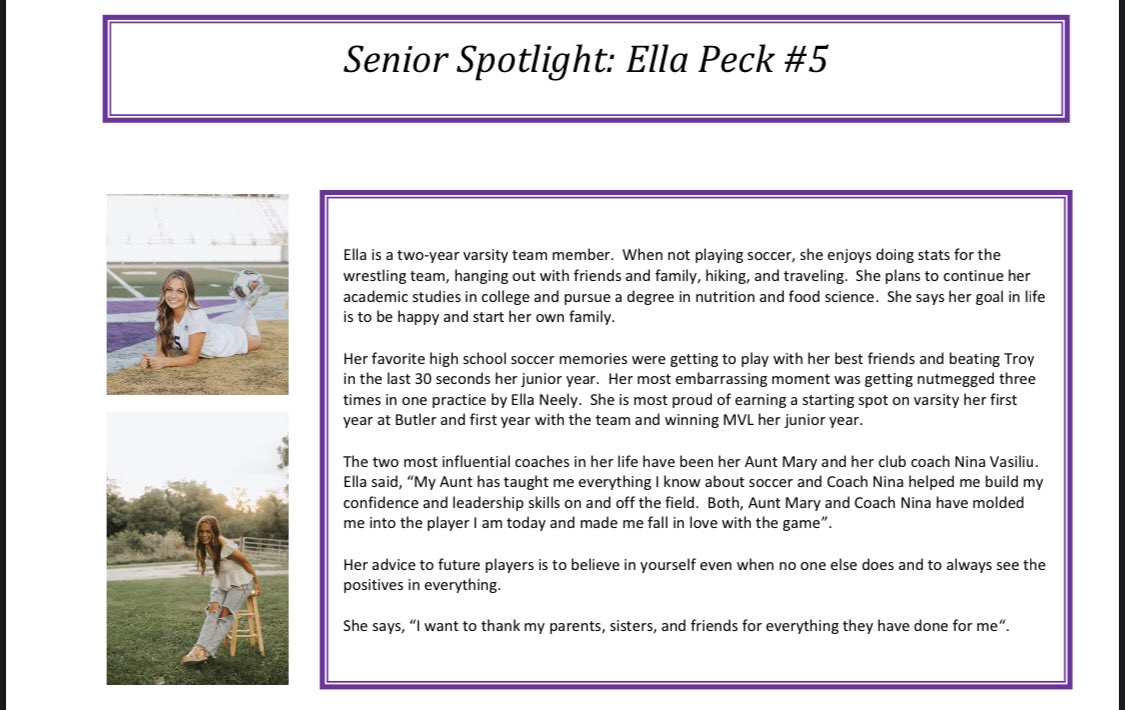 It’s Senior Week and today we spotlight our second senior, captain <a href="/ellapeckk/">ella peck</a>