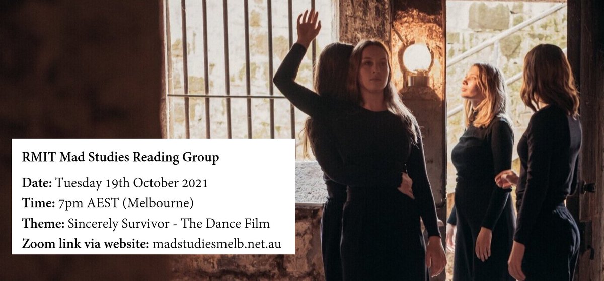 Reading Group is turning into Film Club! Facilitated by <a href="/HannahGFriebel/">Hannah G Friebel</a>, in October (Mental Health Month), we've been invited to view 'Sincerely Survivor'. Details are up on our website now: madstudiesmelb.files.wordpress.com/2021/10/octobe…