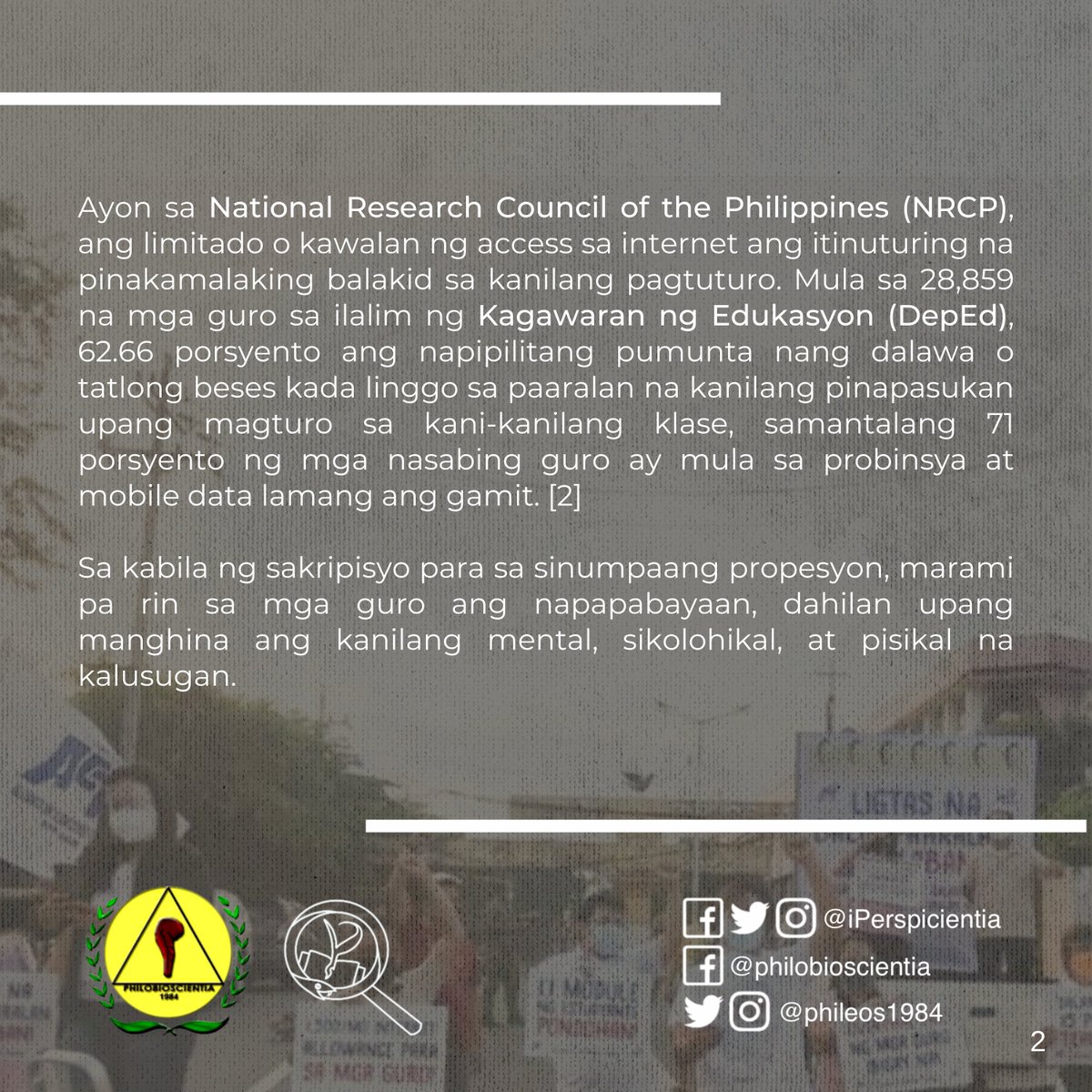 phileos1984's tweet photo. ISANG NAGBABAGANG ARAW NG MGA GURO!✊

Ngayong Araw ng mg Guro, Ika-lima ng Oktubre, walang sawang titindig ang mga residente ng Philobioscientia, The UPLB Life Sciences Society sa paglaban sa isang makatarungang sistema ng edukasyon. 

(1/3) https://t.co/KaEq6tXob8