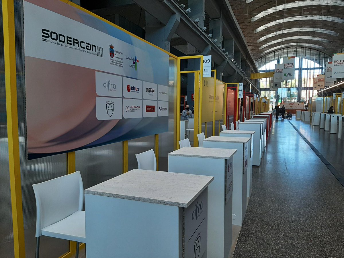Sodercan's tweet photo. Os presentamos el stand de #Cantabria en @south_summit Nos acompañan las startups @Cifraeducacion @idrus_si_ @Uktena_es @BINARYBOXING con @singulive @AstrolandAgency @AirwayShield #Indesnor y #Enerlence https://t.co/DXmC4OQd8c