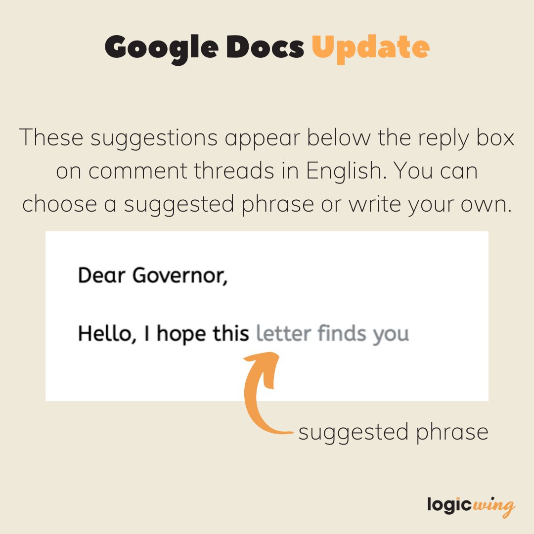 logicwing's tweet photo. Smart Reply in Gmail comes to Google Docs #GoogleWorkspace #LiveWorkLearn #LogicWingTips #GoogleAdmin #Teacher #Classroom #GoogleAdminConsole #GoogleDocs #GoogleDocsUpdate #TeacherTwitter https://t.co/nwmkAbsEaf