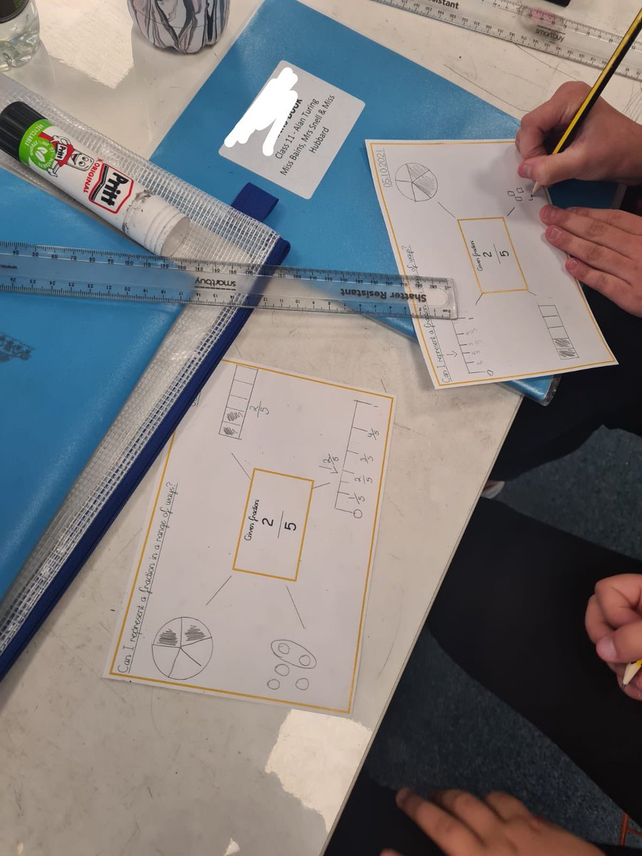Rowlatts_TMET's tweet photo. Year 6 are starting their fraction unit with seeing how many different ways they can represent a fraction. #rmmaths #visualmaths #collaboration https://t.co/hwuvA7Kk1A