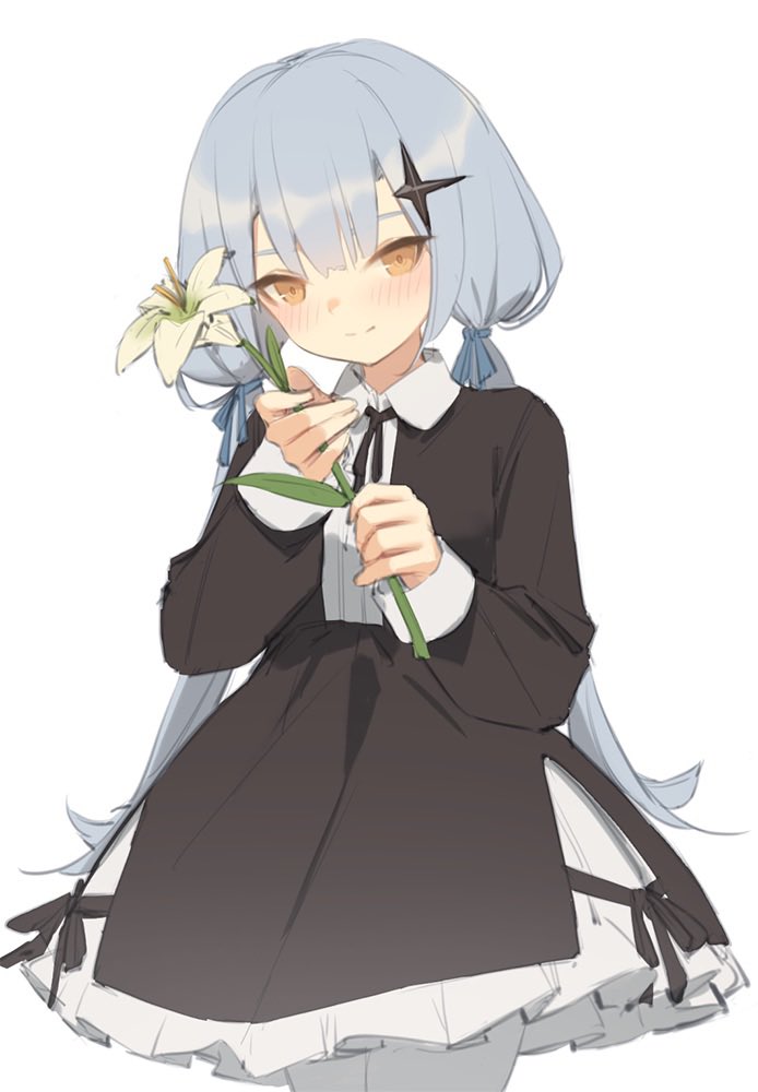 1girl solo flower holding flower holding dress white background  illustration images