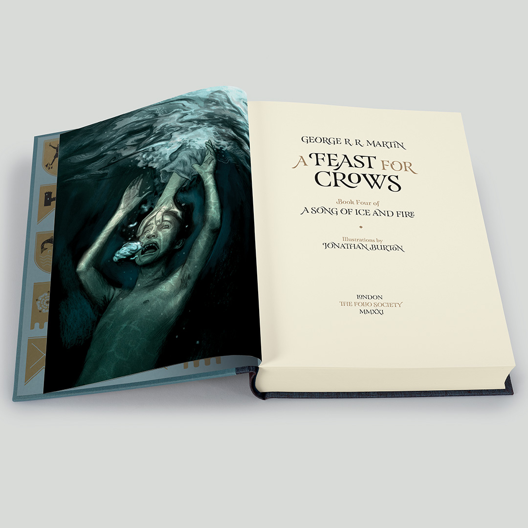 foliosociety's tweet photo. A Feast for Crows has arrived! The fourth volume in 
@GRRMspeaking's epic #GameOfThrones series, this irresistible edition is packed with battles and bloodshed. We are so excited to be able to reveal this early, ahead of our Christmas Collection next week. https://t.co/AHEC3tPjH6 https://t.co/RWQaXiyms7