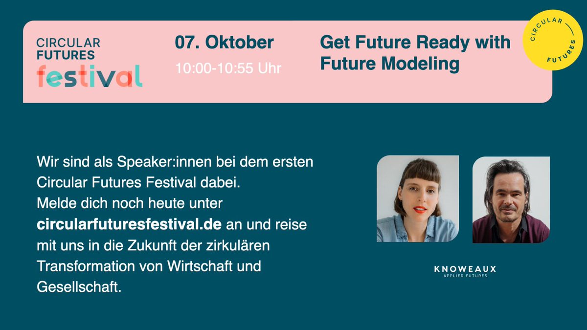 Wir freuen uns sehr als strategische Partner, Teil des ersten hybriden Circular Futures Festival vom 07.-08.10.2021 sein! ♻️🌍
Kommt vorbei!

▶️ Registriert euch hier: circularfutures.de

#circularfuturesfestival #circulareconomy #circularsociety #knoweaux #futuremodeling