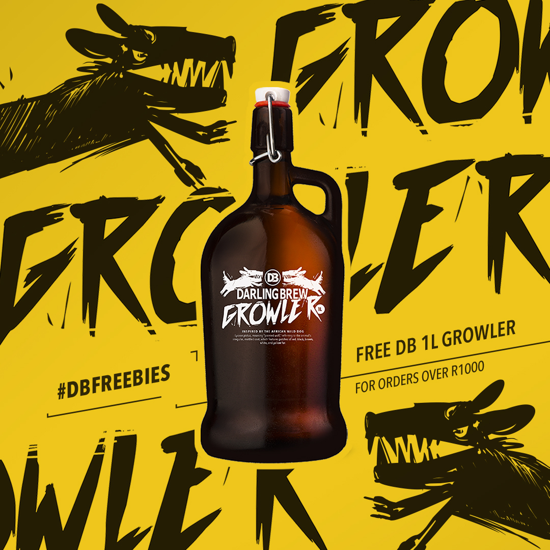 🐺 Make some noise for our brand-new Darling Brew Growlers! 🐺These awesome 1L &amp; 2L glass flasks are available for purchase on our #DBshop, and at our Tasterooms in Darling and Woodstock. Fill it up with your favourite DB draught beer when you visit your local!