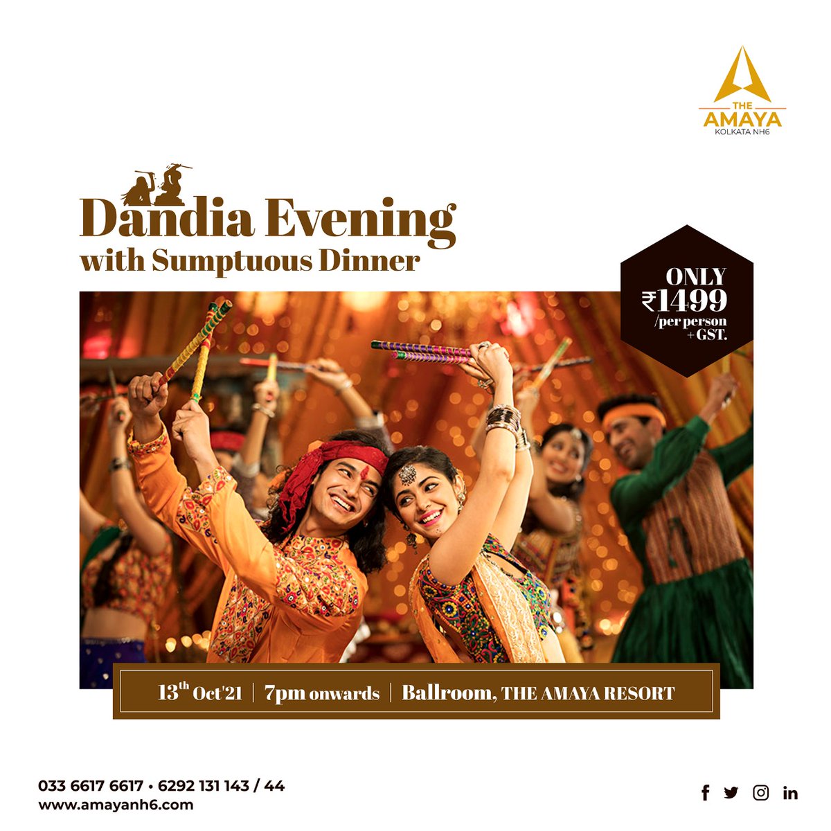 AmayaResort's tweet photo. Are you all ready for an amazing Dandiya Evening accompanied by a Sumptuous Dinner?
Bring your friends and family on 13th October to the Ballroom at The Amaya Resort, and have lots of fun with music and dance.

The mind-blowing event starts from 7:00 pm onwards! https://t.co/f5MKvqsw3O