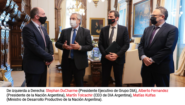 DIA Group's tweet - "DIA reafirma su compromiso con Argentina: ✓ &gt;100M$  para renovar y expandir su red de tiendas para 2021-2023. ✓ Creación de  3.000 puestos de trabajo, directos e indirectos. #