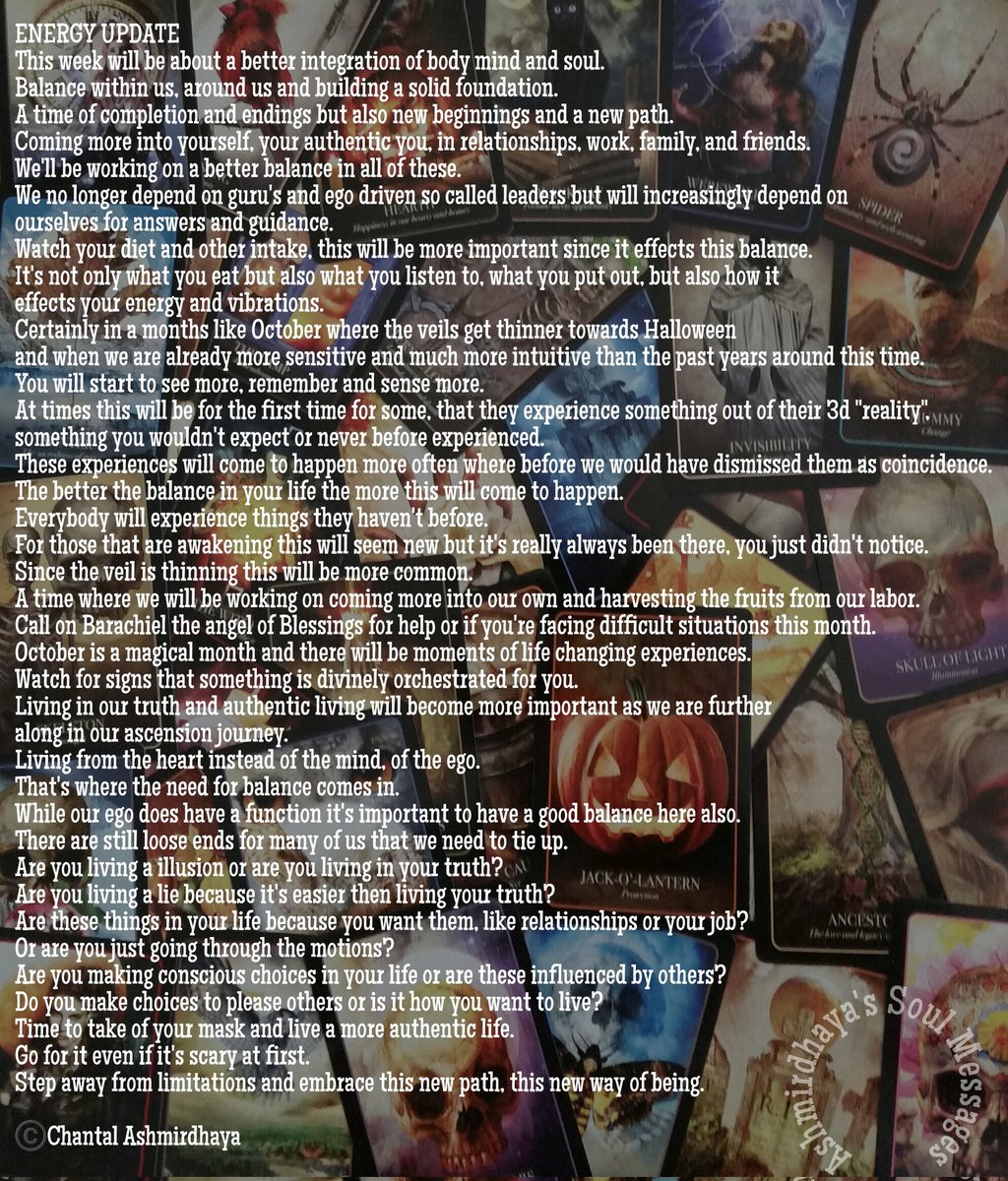 ashmirdhaya's tweet image. #thehalloweenoracle #energyupdate #chantalashmirdhaya #gratitude #sacredheart
#weeklycardpick #weeklyreading #weeklycardreading #weeklyenergyupdate #oraclecardreading #cardreading #cardpick #pickacard #dailymotivation #dailyposts #dailymessages @ashmirdhaya