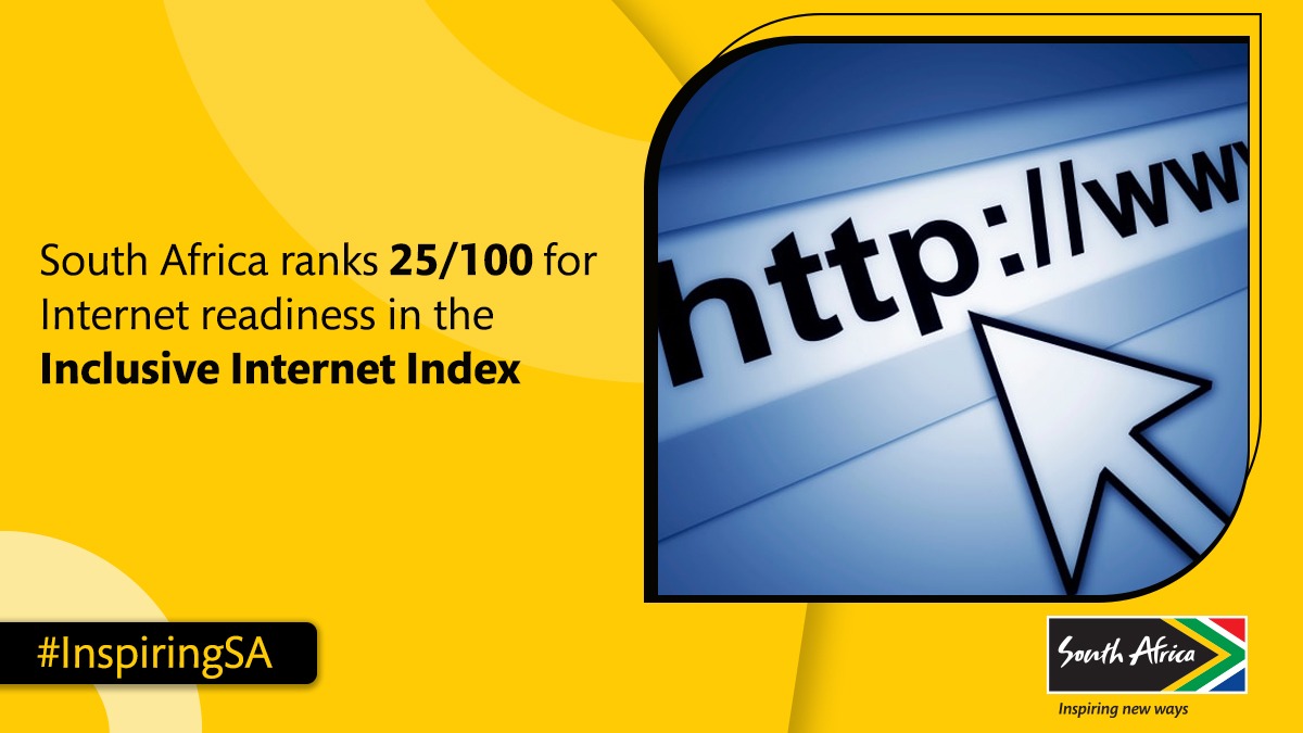 Brand_SA's tweet photo. Did you know? South Africa is the highest ranking country amongst Sub-Saharan African countries in the Inclusive Internet Index (2021). It leads the region in Availability, Affordability, and Readiness. #CompetitiveSA #InspiringSA https://t.co/Nol60fFVYz