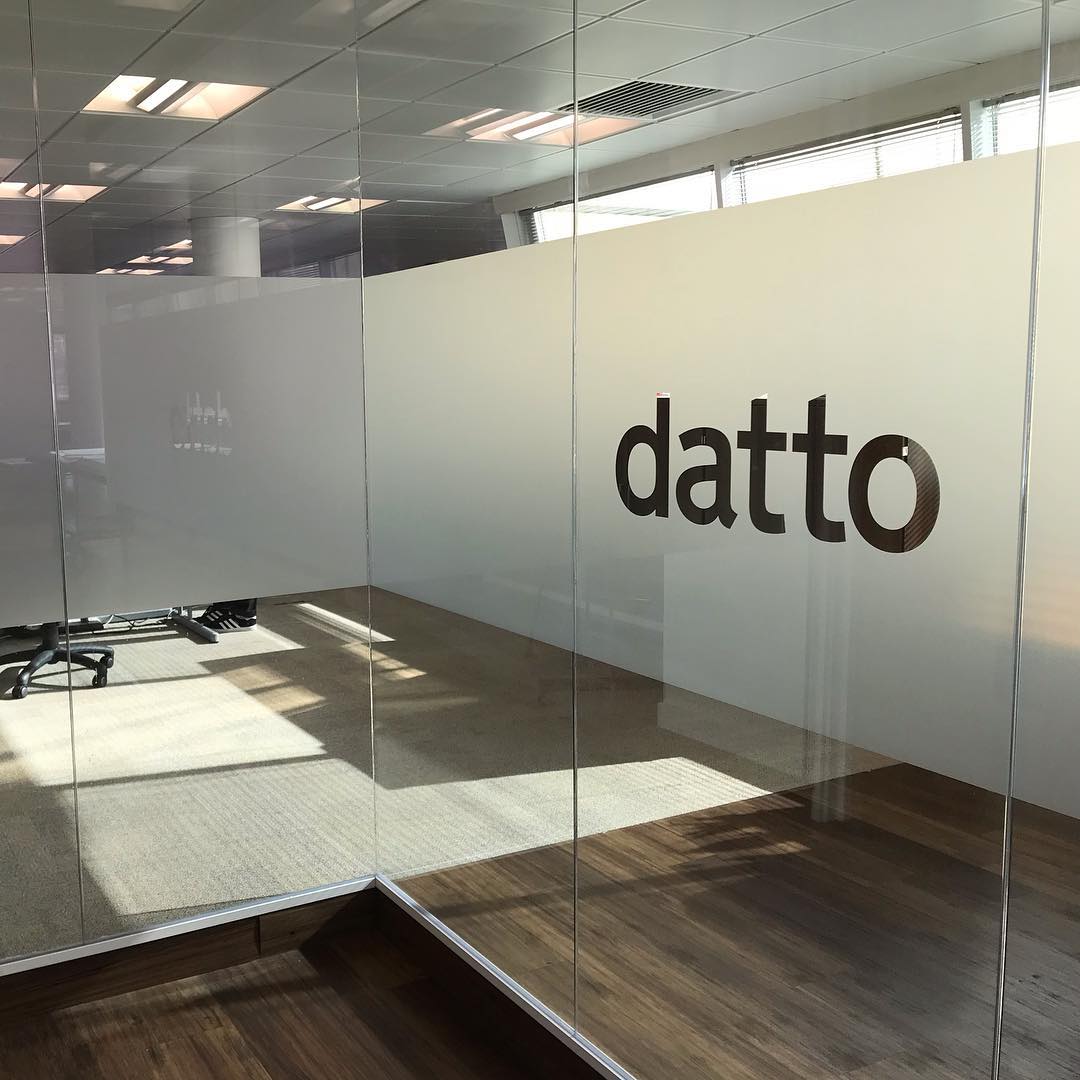 FiveFishltd's tweet photo. Give your office that finishing touch by adding frosted film. A film band with the clients logo cut out was installed by our team in the datto offices. #fivefish #securityfilm #privacyfilm#thefrostedfilmcompany #signage #frosting #frostedvinyl #datto https://t.co/xVPs0T7vZy