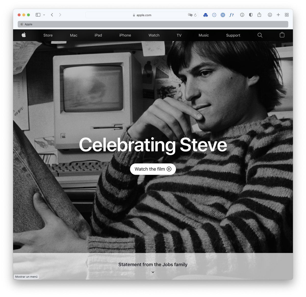 SuperManzanaNet's tweet photo. Recordando a Steve Jobs 3: Apple celebra a Steve en su página de inicio https://t.co/buaHrx7Yba https://t.co/NrjtYpx6E2