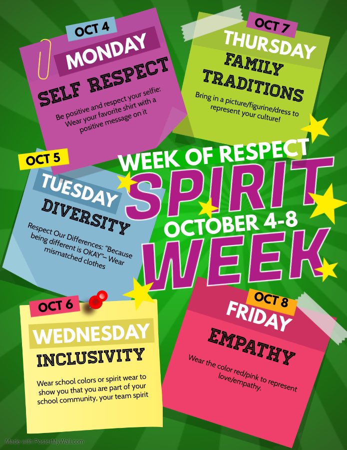 So excited to be celebrating The Week of Respect this week! Here are the spirit days! ⚡️