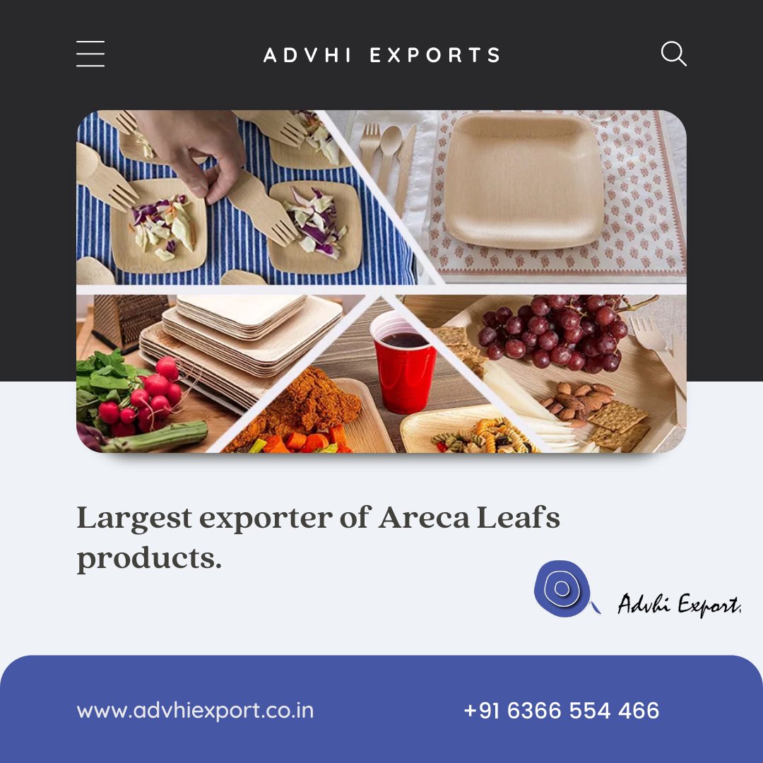 Leading Exporter of Areca Products. 
Call Us :- +916366554466 .
Visit Us On:-www.advhiexport.co.in 
#biodegradable #ecofriendly #disposabletableware #arecaplates #plamplates #tableware #disposableplates #partyplates #fancyplates #germany🇩🇪 #france #austria #italy #spain #isreal