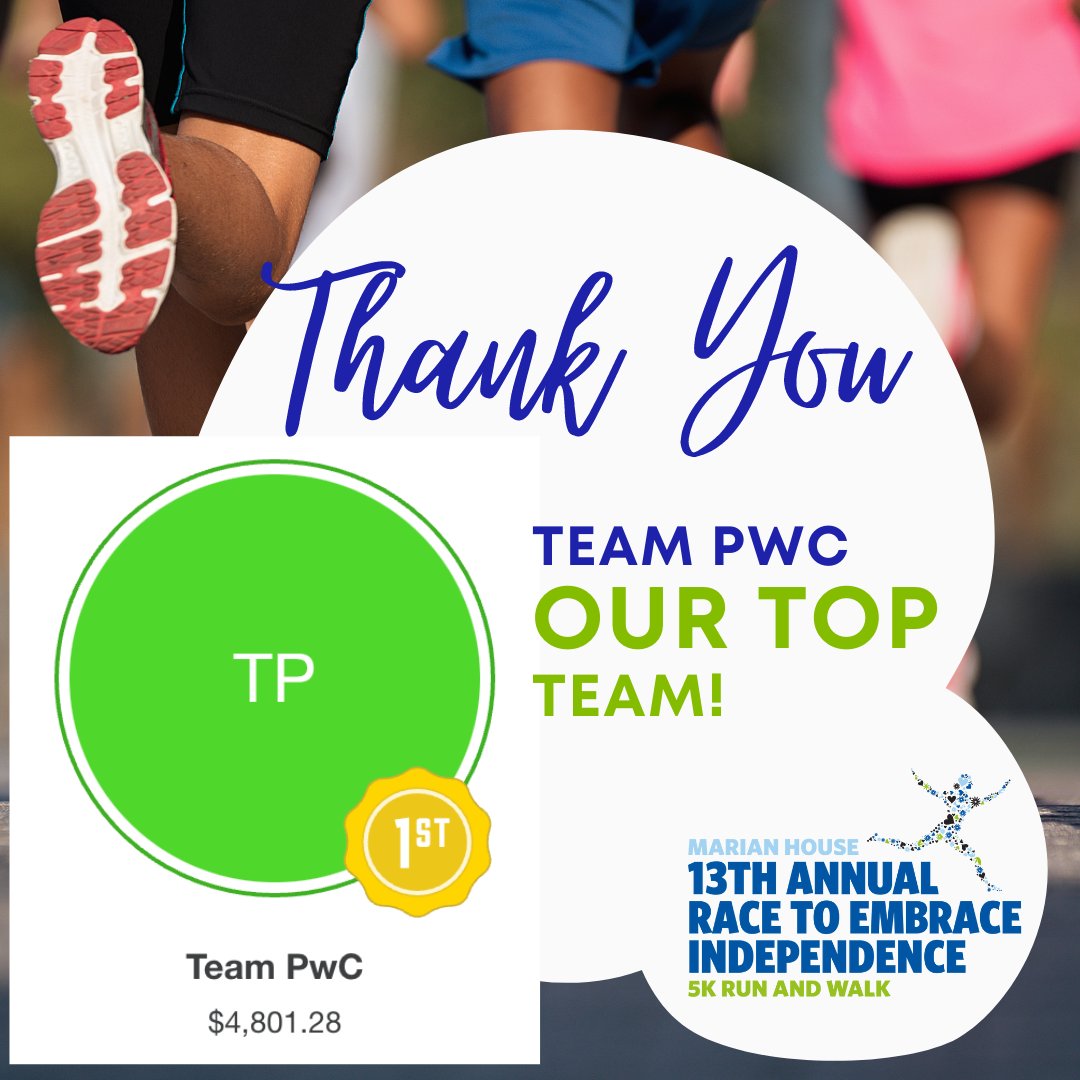 MarianHouseMD's tweet photo. Congratulations and a huge #ThankYou to Demetria Boyd as our top individual fundraiser and Team PwC as the top team fundraiser. All raffle winners have been notified via email. #MHrace #StrongerTogether https://t.co/w69oGGwxzY
