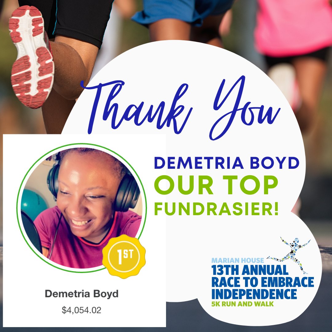 MarianHouseMD's tweet photo. Congratulations and a huge #ThankYou to Demetria Boyd as our top individual fundraiser and Team PwC as the top team fundraiser. All raffle winners have been notified via email. #MHrace #StrongerTogether https://t.co/w69oGGwxzY
