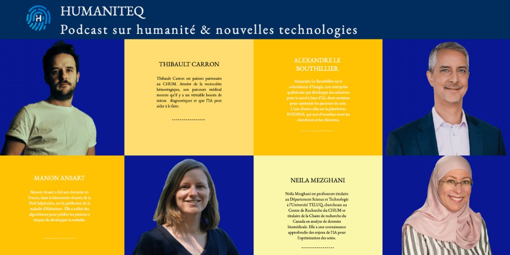 chumontreal's tweet photo. Discussion sur l’#optimisation et l’utilisation des ressources médicales à leur plein potentiel dans le dernier épisode du Balado #IA &amp; #Santé de @humaniteq. 🎧

Avec Thibault Carron patient partenaire du CHUM et Neila Mezghani chercheure au @CRCHUM. 👉 https://t.co/aaTn90BVov https://t.co/fQKUXk1A9h