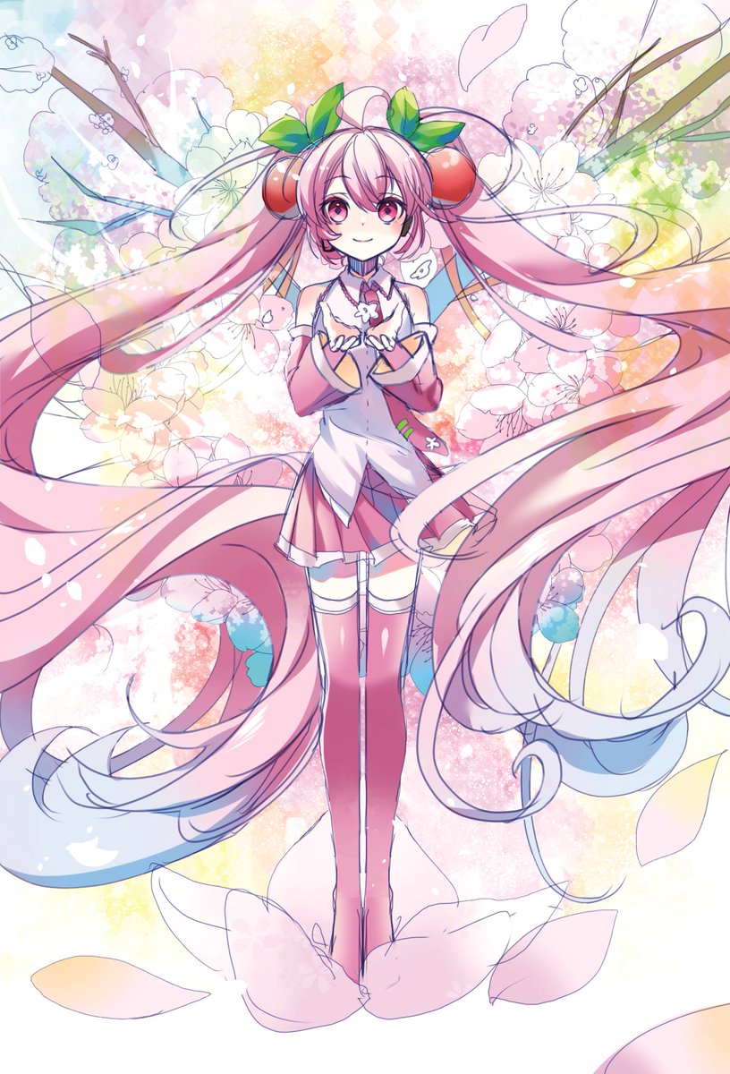 初音ミク ,桜ミク 「みっ 」|めるのめる🎨(白雪とわ)のイラスト