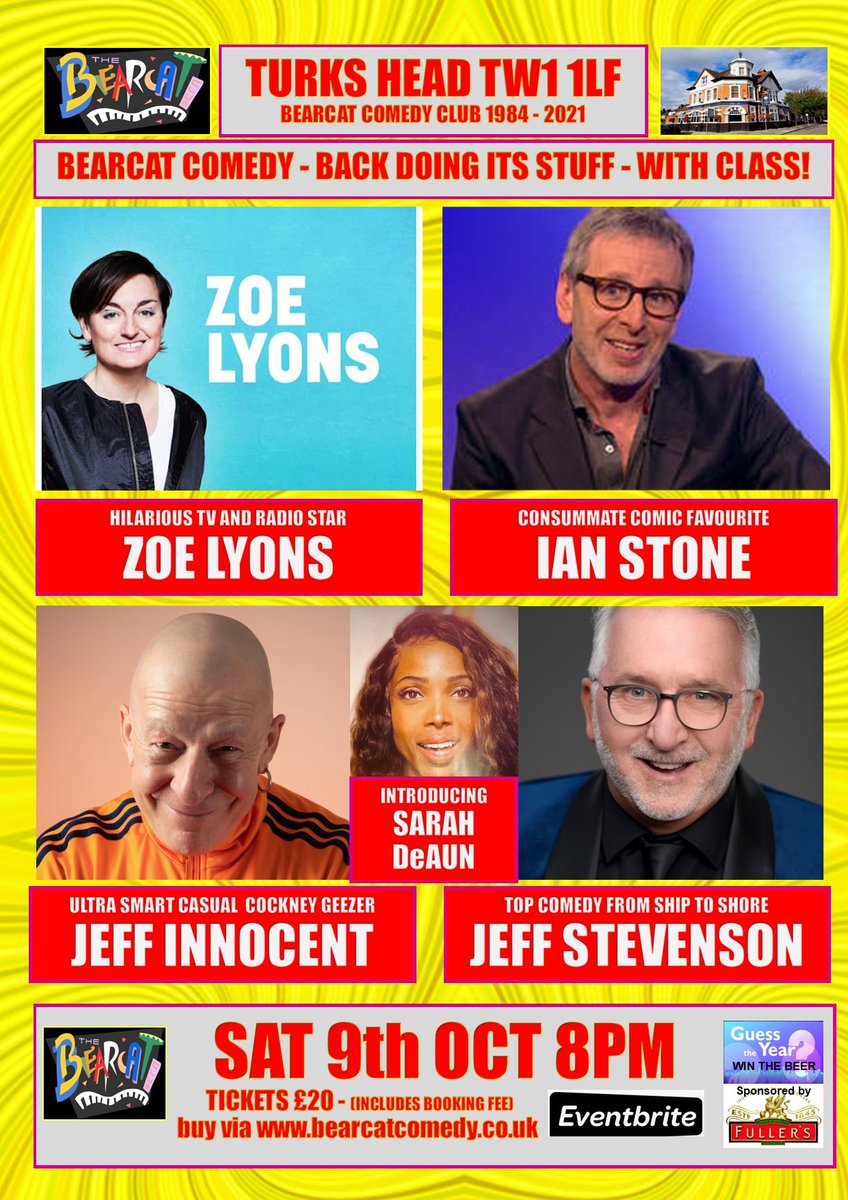 Bearcat Comedy Sat 9th Oct: ZOE LYONS. IAN STONE. JEFF INNOCENT. JEFF STEVENSON + - mailchi.mp/bearcatcomedy/…

Tickets (booking fee included): bearcatcomedy.co.uk 

click BOOK NOW
